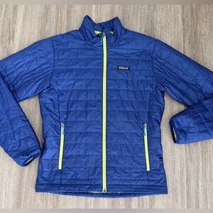 Patagonia Nano Puff Jacket Mens Small Blue / Yellow Puffer Coat Great Condition